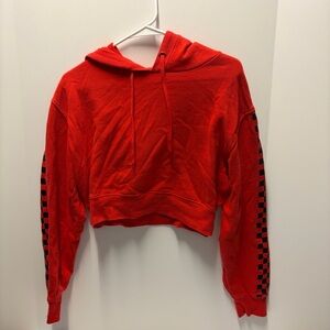 Forever 21 Red Checkered Cropped Hoodie